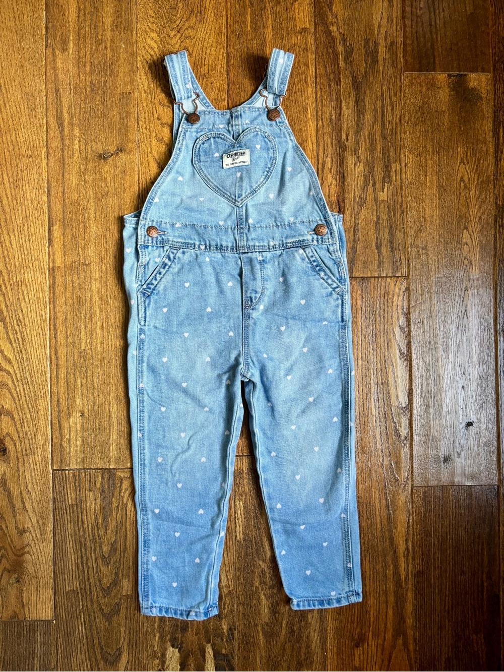 OshKosh B'gosh Denim Overalls with White Heart Print